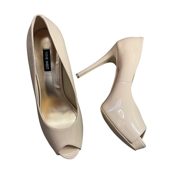 Nine West Hethr 3 Heels‎ Women's Size 9.5M Light Natural Beige Color Peep Toes - Picture 1 of 14